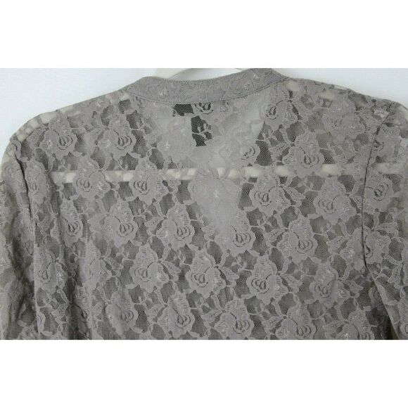 Style & Co Lace Blouse Button Front Ruffle Gray Sheer 3/4 Sleeves Petite MP NEW - Picture 5 of 7